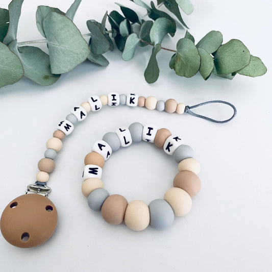 Personalised Dummy chain & Teething ring Set image 0