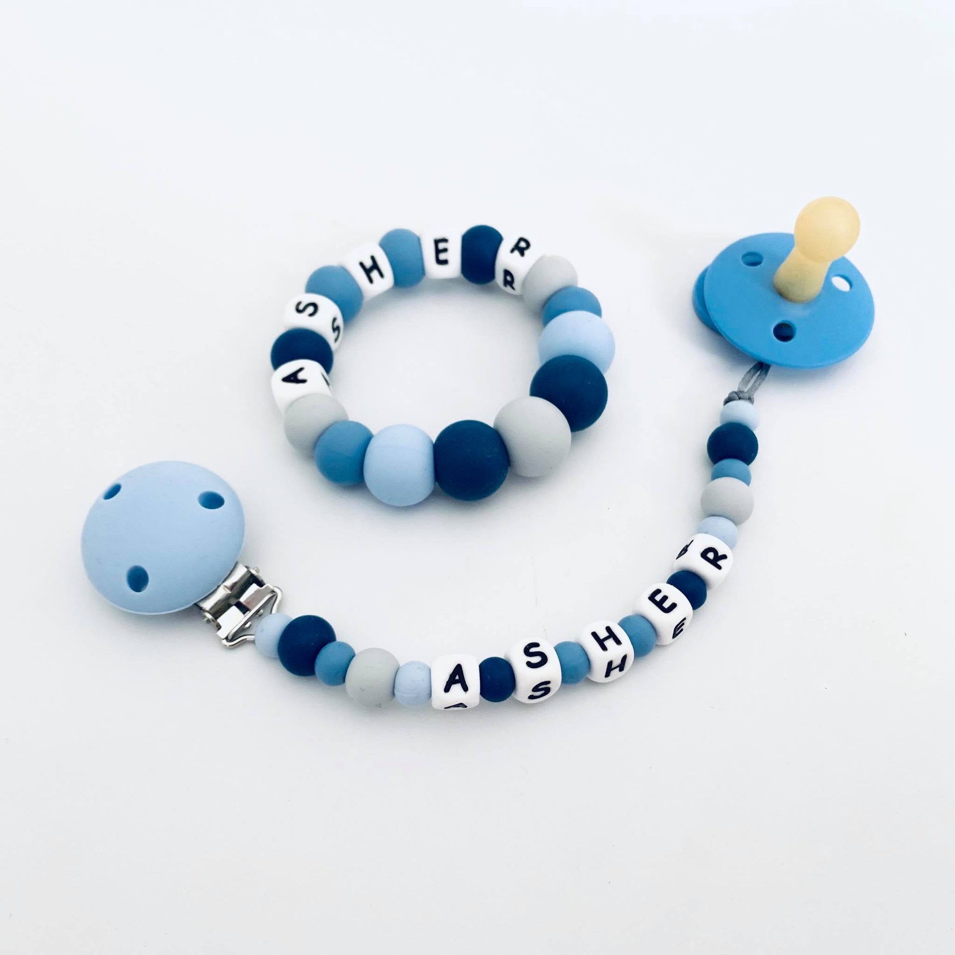 Personalised Dummy chain & Teething ring Set image 1