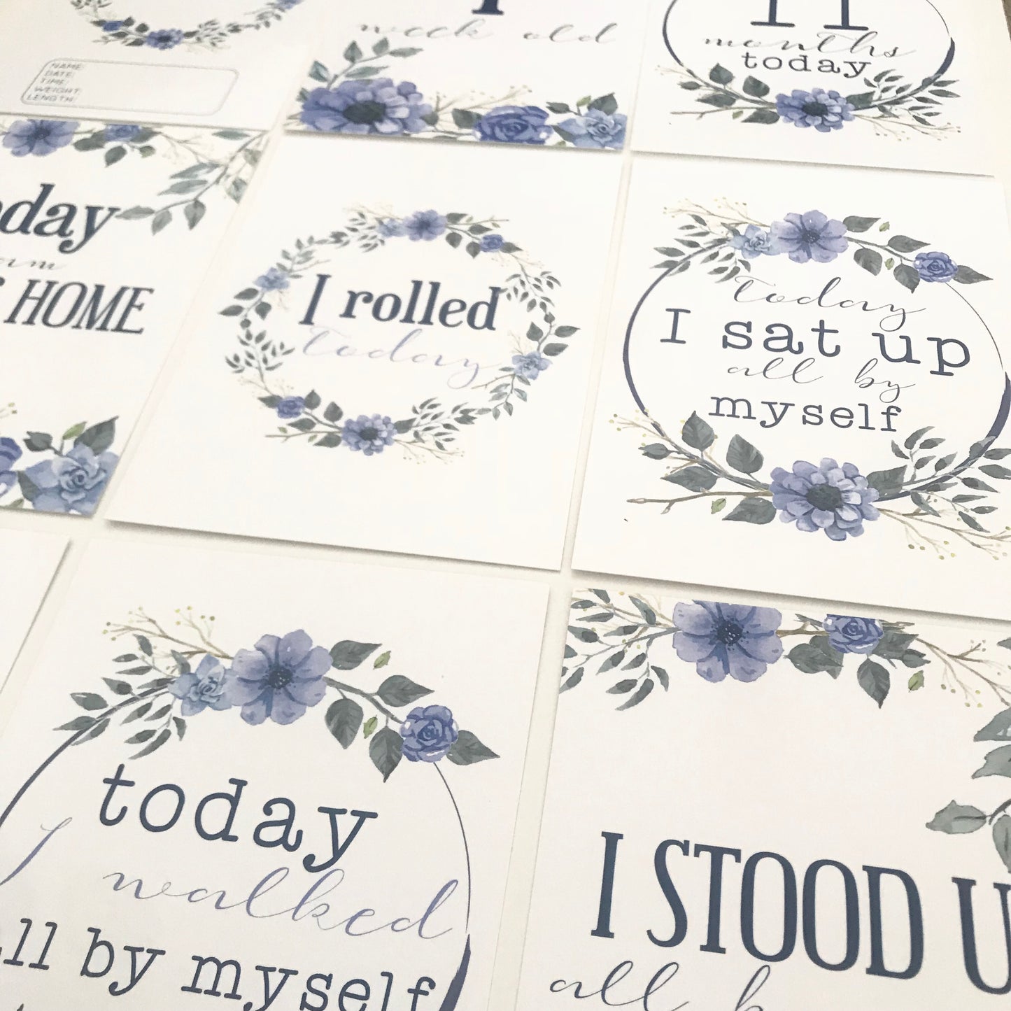 Pregnancy & Baby Milestone Cards- set of 29 cards - Baby- Blue Floral Wreath image